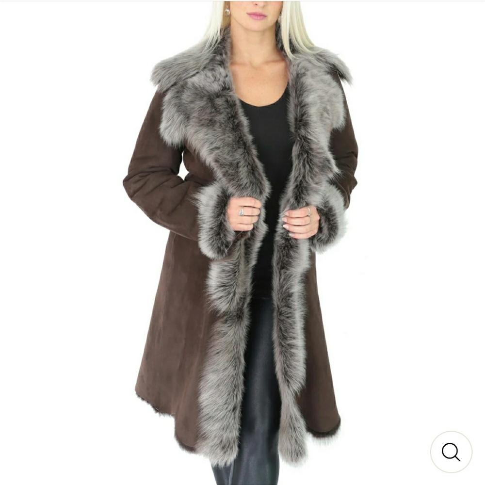 Toscana Sheepskin Shearling Coat Brown Suede Leather